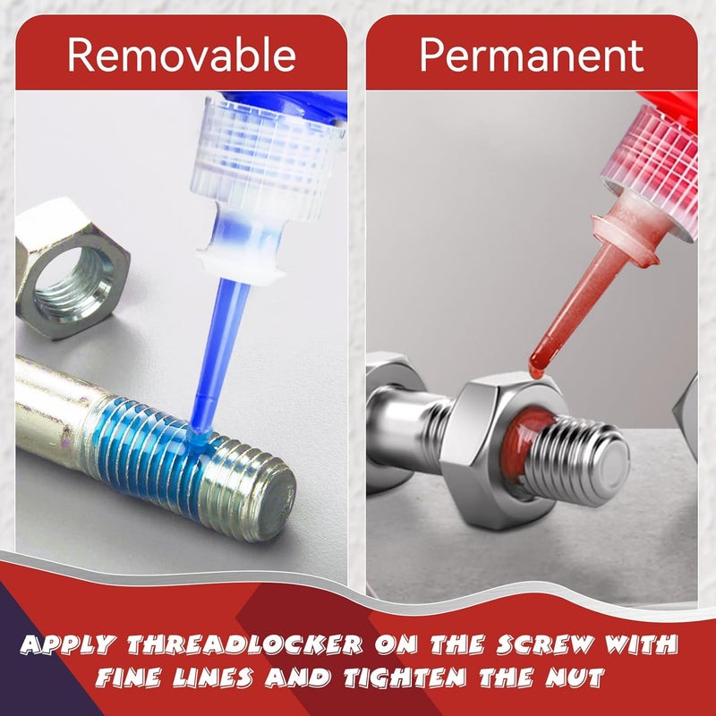 Bondtech Thread Lock Blue and Red, Threadlocker Medium and High Strength, Thread Locker for Nuts, Bolts, Fasteners and Metals, Against Losening and Leakage (Medium-High-100ml) - Image 2